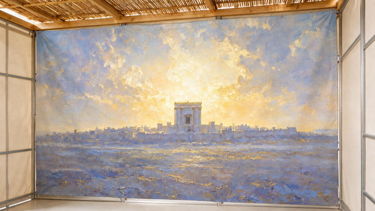 Blue & Gold Temple Sukkah Mural